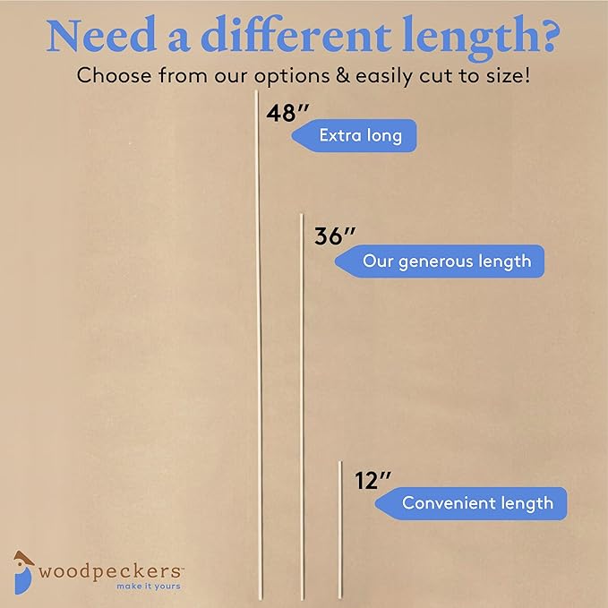 DIY Wooden Square Dowel Rod 3/16-inch x 36 Pack of 100 Hobby Wood Sticks for Crafts, Wood Trim & Architecture Model Making, by Woodpeckers