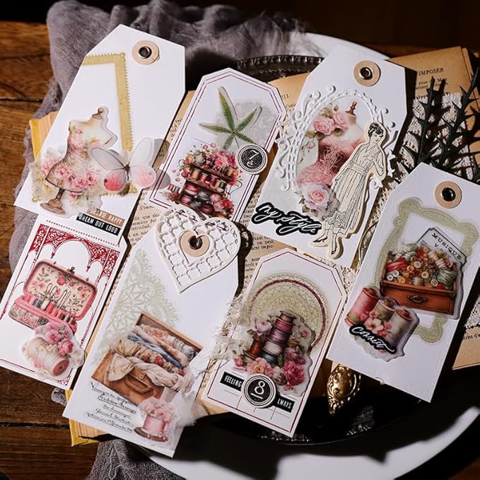 Vintage Vellum Stickers Floral Plants Elements Scrapbooking Supplies Flowers Botanic Natural Translucent Paper Self-Adhesive Junk-Journal Items (Sewing Rose)