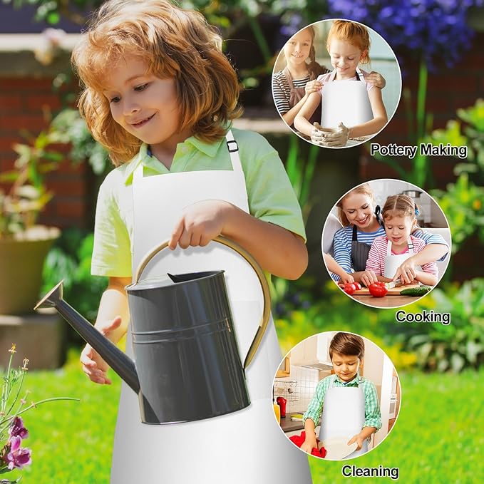 PLULON 15Pcs Kids Aprons with 2 Pockets Painting Aprons for Kids Aprons for Kids Bulk, Paint Apron Adjustable Children Chef Aprons for Girls Boys Painting Baking Cooking Crafting - White