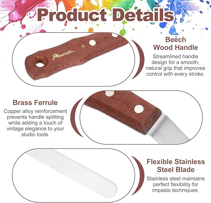 MECCANIXITY Pack of 1 Large Palette Knife No.9, 11" Long Palette Knives with Stainless Steel Flexible Spatula Pallet Knife and Wood Handle for Scraping, Mixing, Oil Acrylic Painting Canvas