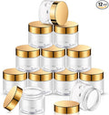SATINIOR 12 Pack Plastic Container Jars with Lids Round Clear Travel Cosmetic Container Jars for Toiletries, Lotion, Cream, Ointments, Makeup, Rhinestone, Samples, Kitchen Storage(1 oz,Gold)