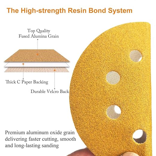 5-Inch 8-Hole Hook and Loop Sanding Discs 180-Grit Random Orbit Sandpaper, 50-Pack