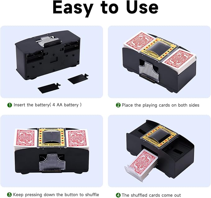 Unniweei Automatic Card Shuffler, Battery-Operated Electric Shuffler, Casino Card Game for Poker, Home Card Game, UNO, Phase10, Texas Hold'em, Blackjack, Home Party Club Game