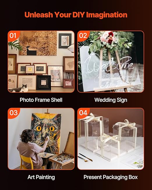 VEVOR PET/Plexiglass Sheets, 5-Pack Plastic Sheet, 24 x 36 Inch 0.04 Inch Thick Transparent Clear Flexible Plastic Panels for Craft, Replacement Picture Frame Glass, DIY Display Project, Easy to Cut