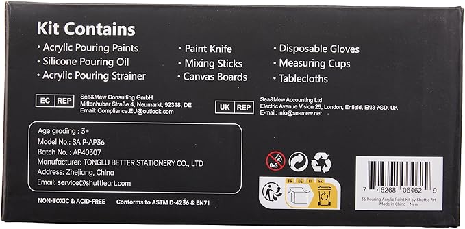 Shuttle Art Acrylic Pouring Paint, Set of 36 Bottles (2 oz/60ml) Pre-Mixed High-Flow Pouring Supplies with Canvas, Silicone Oil, Measuring Cups, Tablecloths, Complete Paint Pouring Kit