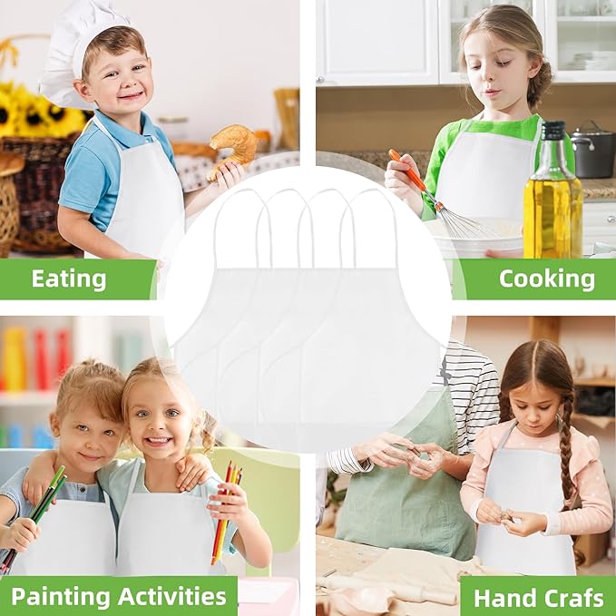 CHRORINE 6/12/24 Pack Kids Painting Apron Toddler Art Aprons for Kids Paint Apron Smock for Painting Cooking Craft Activity