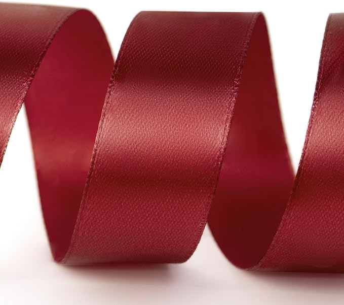 1" x 50 Yards Satin Ribbon - Burgundy Silk Ribbon with Spool - Ideal for Gift Wrapping, Floral Bouquets, Crafts, Wedding Party Decorations, Christmas and Sewing Projects