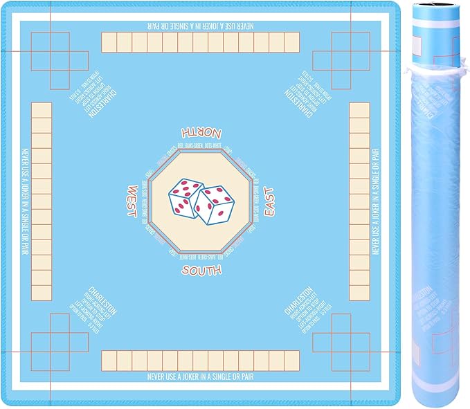 Mahjong Mat for Table 31.5"x31.5", MahJongg Mat Cloth Cover with Game Rules, Mahjong Tablecloth for Card Games, Tile Games, Board Games Table Mat (Sky Blue)