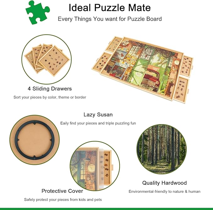 ALL4JIG 1500 Piece Rotating Puzzle Board with Drawers and Cover,25"x34"Portable Wooden Jigsaw Puzzle Table for Adults Portable,Lazy Susan Spinning Puzzle Boards Birthday Gift for mom
