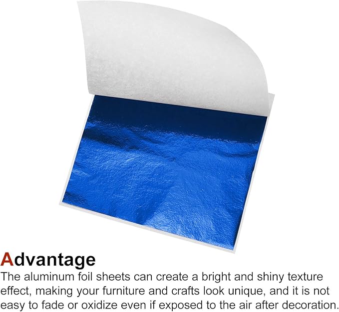 MECCANIXITY Gold Leaf Foil Sheet, Blue Leaf Papers, 3.3 Inch x 3.1 Inch for Art Decoration, Sculptures, Painting, Pack of 150 Pcs
