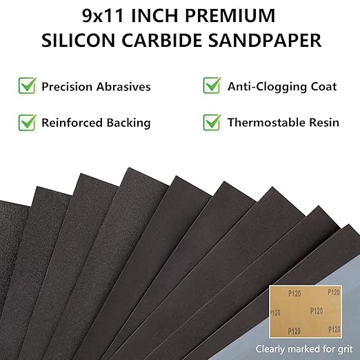 80 Grit Sandpaper, 9 x 11 Inch Wet Dry Sand Paper Hand Abrasive Sanding Sheets for Wood Metal Automotive Sanding and Polishing, Coarse - 10 Sheets