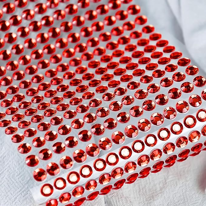 3090 Pcs 4 Sheets Rhinestone Stickers 3/4/5/6 mm Self Adhesive Craft Rhinestones Gems for Face Eyes Makeup Hair Body (Red-3/4/5/6mm)