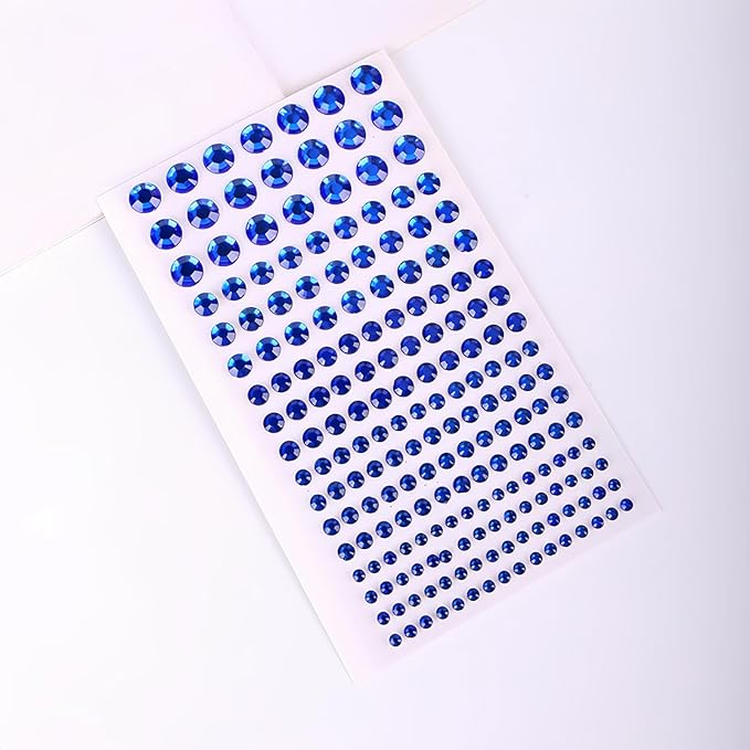 Self Adhesive Face Gems and Pearls for Makeup, Festival Jewels, Hair Gems Pearls, 3/4/5/6/8 mm Round Rhinestone Stickers for Face, Eye, Makeup, Body, Crafts 591Pcs (17_Dark Blue)