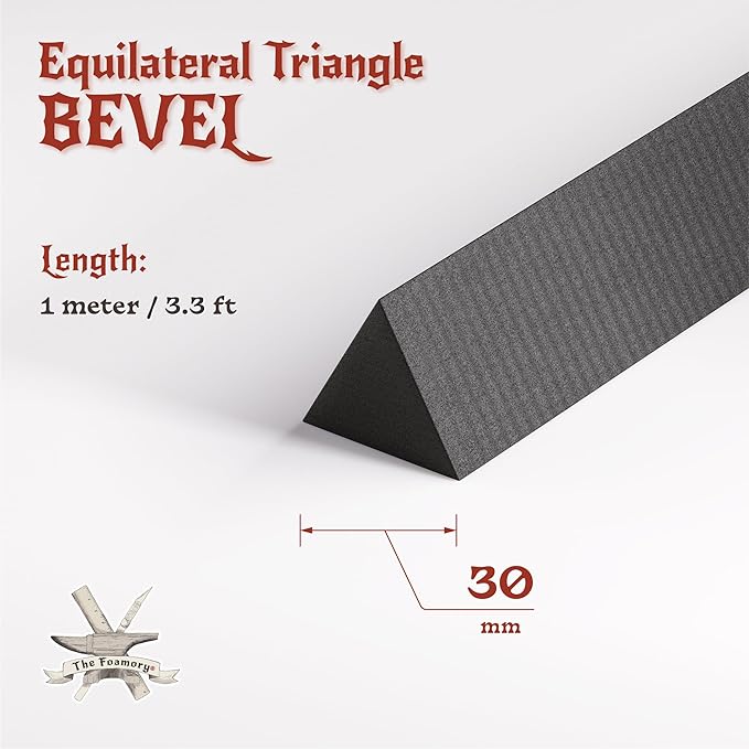 The Foamory's Instant Edge EVA Foam Bevel. Pre Cut Equilateral Triangle 3 Pack 5-30mm x 1M Save Time on Cosplay, Costume Edges and Armor Detail. Black High Density 85kg/m³ EVA Craft Foam Beveled Dowel