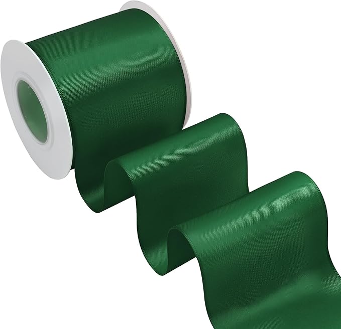 Forest Green Satin Ribbon 3 Inch X 15 Yards Solid Color Double Faced Ribbons Perfect for Crafts Wedding Decor Bow Making Arts Sewing and More