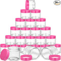 SATINIOR 24 Pieces Empty Clear Plastic Jars with Lids Round Storage Containers Wide Mouth for Beauty Product Cosmetic Cream Lotion Liquid Butter Craft and Food(Pink Lid,6 oz)
