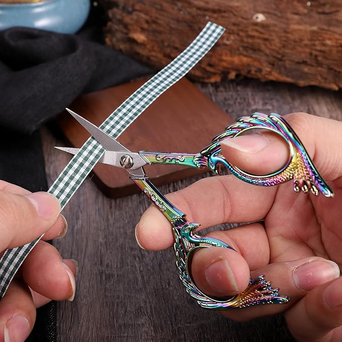 Embroidery Scissors - Small Vintage Sharp Detail Shears for DIY Craft, Sewing, Artwork, Needlework Yarn, Fabric Cutting, Thread Snips, 5in Rainbow Peacock Style