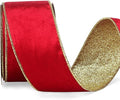 Ribbli Red Velvet Wired Ribbon 2.5 Inch Red Velvet with Gold Glitter Christmas Ribbon for Christmas Tree Decoration Big Bow Gift Wrapping Crafts Wreaths Supplies- 10 Yards