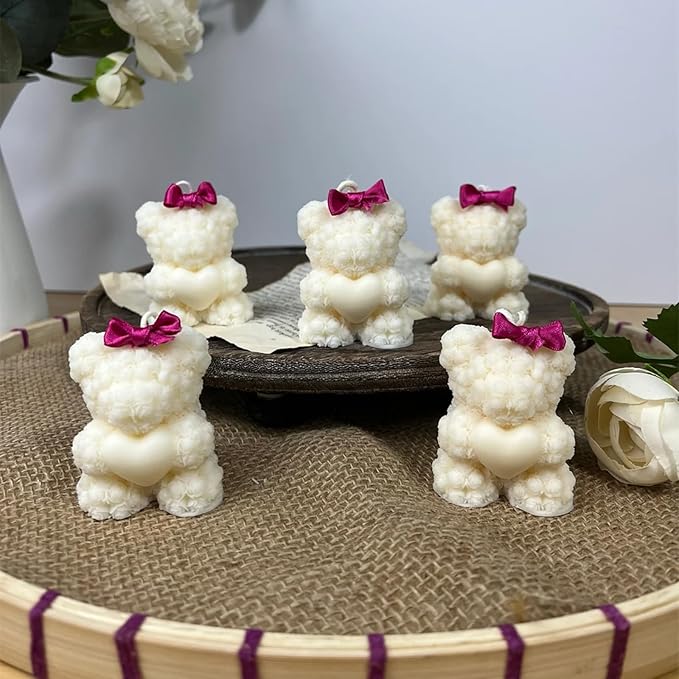 Rose Bear Candle Mold,Teddy Bear Silicone Molds for Candle Making,Epoxy Resin Bears Molds for DIY Handmade Soaps, DIY Candle, Mother's Day Gifts, Birthday Gifts, Home Decor Crafts (Mini)