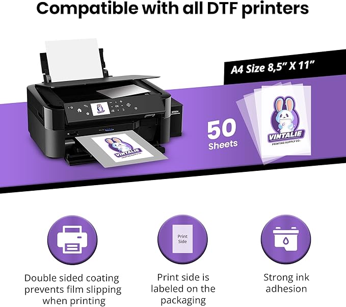 DTF Transfer Film – A4 (8.5”x11”)100 Sheets Premium Matte Double Sided DTF film PET Transfer Paper Direct to T Shirts