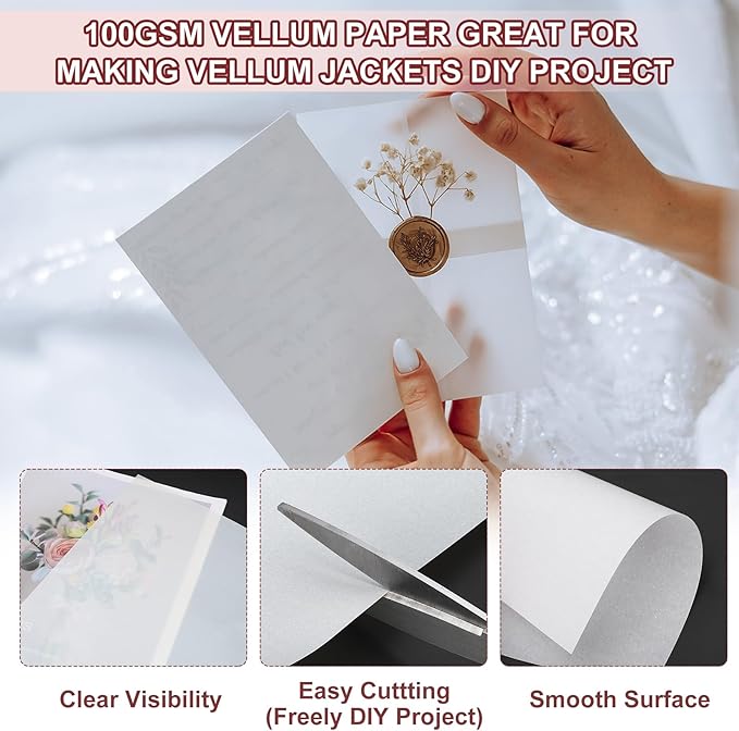 PATIKIL 60 Sheets Vellum Paper 8.5x11inches, Printable Translucent Paper 100GSM Colored for Invitations Laser Inkjet Printing Card Making Crafting Wedding Tracing, Multicolored