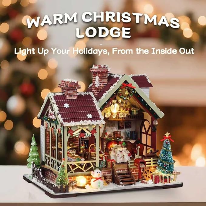 DIY Miniature House Kit, Miniature Kit with Music, Dollhouse Kit for Adults Teen, Mini House Building Kit for Birthday, Christmas Warm Lodge
