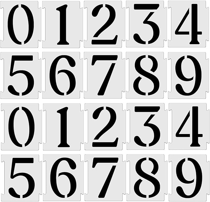 YEAJON 3 Inch Curb Stencil Kit 0-9 Address Number Stencils, 20Pcs Reusable 14 Mil Mylar Plastic Templates for Painting on Road, Wall, Wood, Mailbox