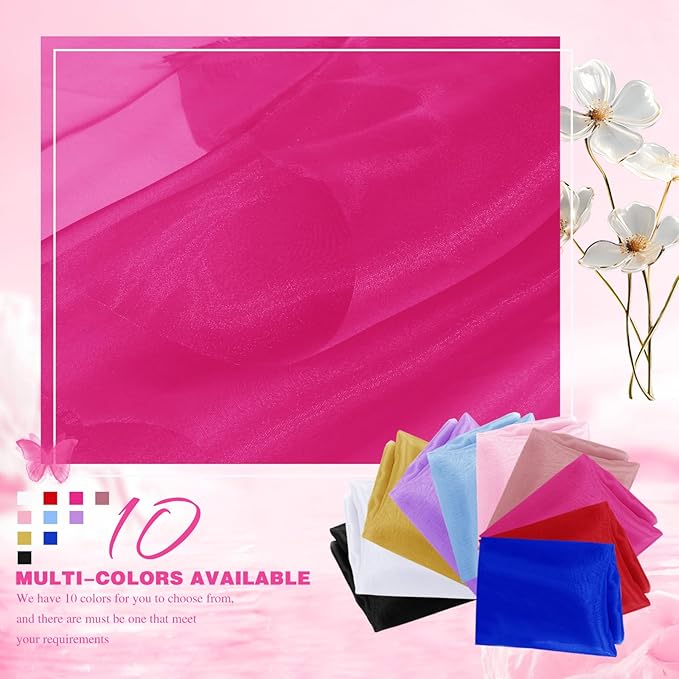 VACVELT Sheer Organza Fabric by The Yard, 60 Inch Wide Hot Pink Organza Fabric Bolt Bridal Sheer Tulle Fabric, Silk Organza Fabric Roll for Wedding Party Decorations Backdrop Curtain (10 Yards)