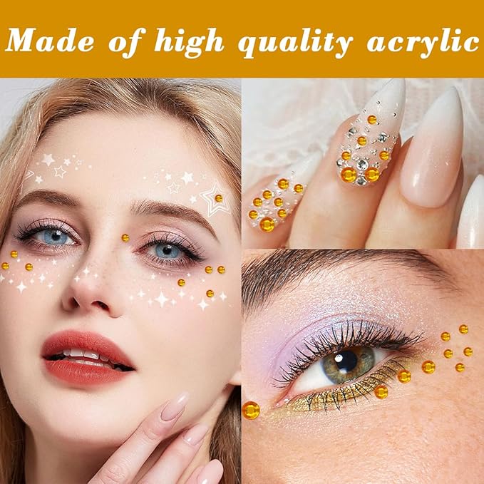 1799 Pcs 4 Sheets Rhinestone Stickers 3/4/5/6 mm Self Adhesive Rhinestones Gems for Face Eyes Makeup Hair Body (gold-3/4/5/6mm)