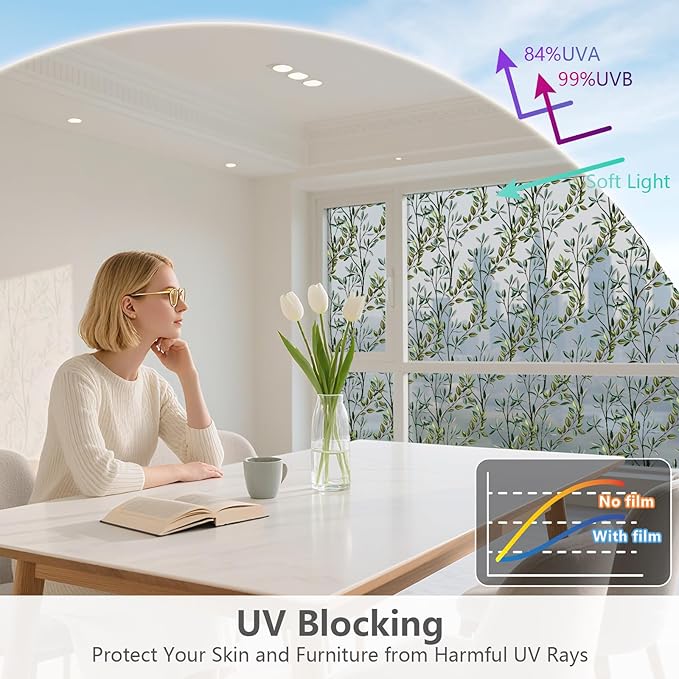 NINETREX One Way Window Privacy Film, Daytime Privacy Static Cling Sun Blocking Anti UV Reflective Window Tint for Home and Office 35.4 x 78.7 inches, Silver Leaf