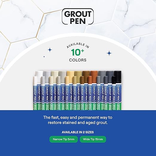Grout Pen Beige Tile Paint Marker: Waterproof Grout Paint, Tile Grout Colorant and Sealer Pen - Narrow 5mm, 2 Pack with Extra Tips (7mL) - Beige