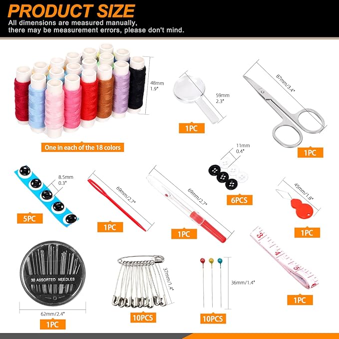 Rustark 86Pcs Sewing Kit With Portable Bag, Premium Supplies Includes 18 Colors Threads and Accessories for Home, Traveler, Emergency Repair