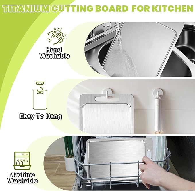 Titanium Cutting Board with Juice Groove-Pure Titanium Cutting Boards For Kitchen，Double-Sided Metal Chopping Board Titanware Cutting Mat for Cutting Meats, Fruits & Vegetables