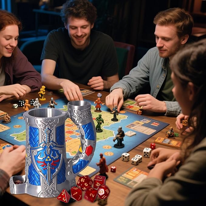 Dice Tower Mug, Dice Rolling Tower, Comes with 7 PCS Dice Set, Suitable for DND Dungeons and Dragons, Tabletop Games, Available As Drink Holder, D&D Gifts, DND Accessories (Blue-Gray)