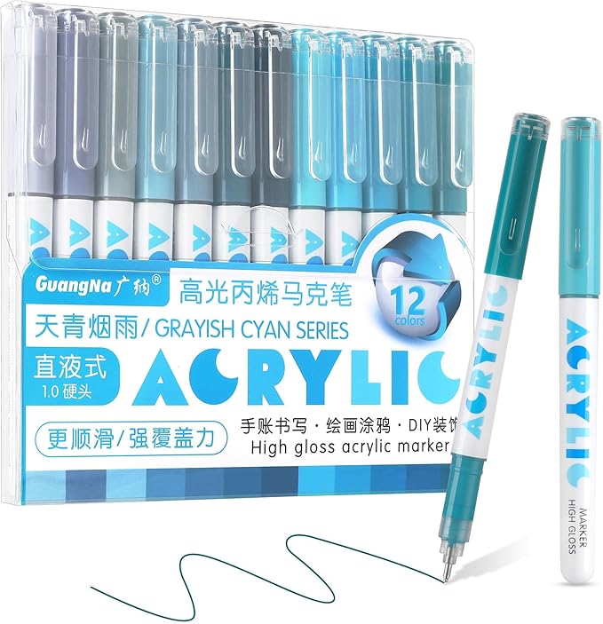 kander Direct Liquid Highlighter Acrylic Marker, 12 Colors Gel Pens with Bullet Tip, Strong Coverage, Large Ink Capacity, Multi-Purpose Paint Pens for Rock Painting, Crafts, DIY, Art Supplies