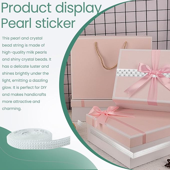 Pearl Ribbon Rhinestone Strips Pearls Stickers 6-Roll Pack Suitable for DIY Crafts