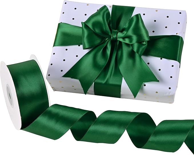 Forest Green Satin Ribbon 1-1/2" X 50 Yards Solid Color Double Faced Ribbons Perfect for Crafts Wedding Decor Bow Making Arts Sewing and More