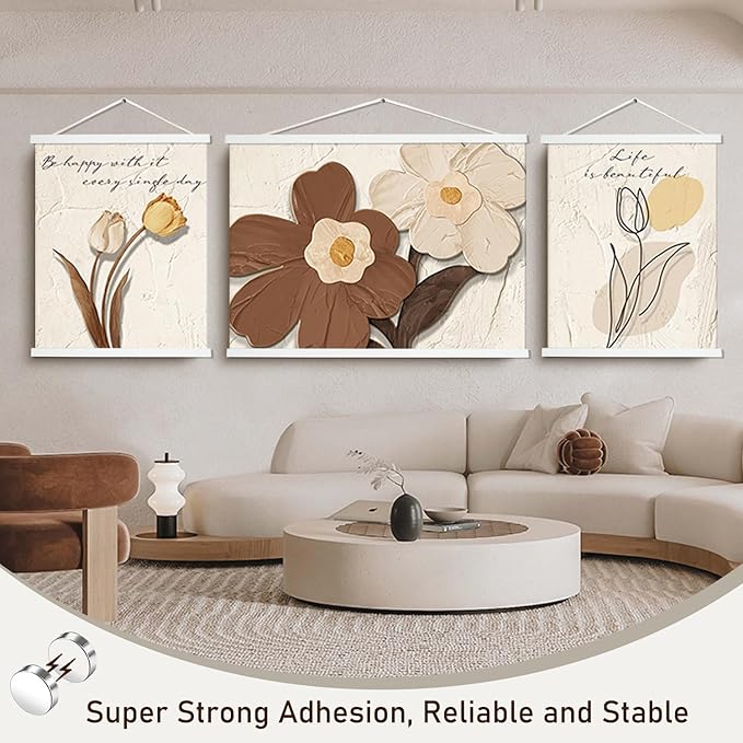 Artmag Magnetic Poster Hanger Frame, 31x24 31x21 Light Wood Wooden Magnet Canvas Artwork Print Poster Hangers Frames Hanging Kit (White, 31")