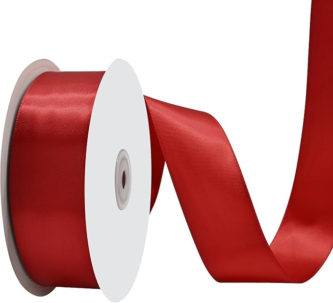 Red Satin Ribbon 1-1/2" X 50 Yards Solid Color Double Faced Ribbons Perfect for Crafts Wedding Decor Bow Making Arts Sewing and More