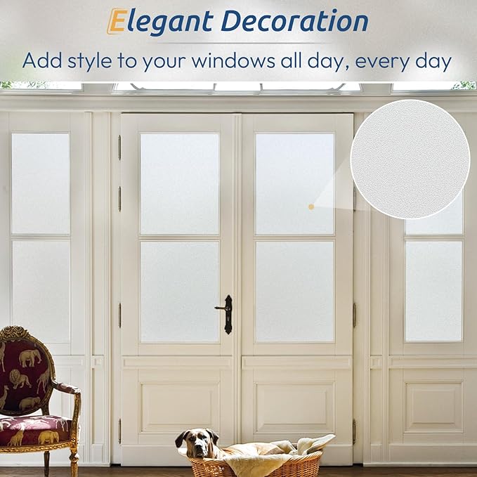 rabbitgoo Window Privacy Film, Frosted Glass Window Clings, Static Cling UV Heat Blocking Door Stickers for Home Bathroom, Removable Indoor Decal Coverings Day and Night, Pure, 23.6 x 118.1 Inches
