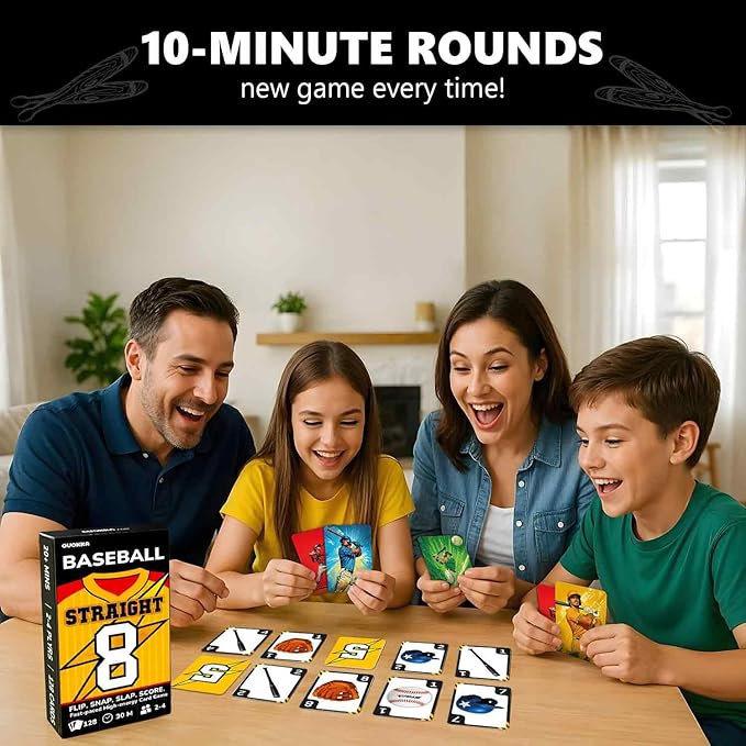 QUOKKA Baseball Fast-Paced Card Game for Kids & Adults – 128 Cards & Easy Rules – Quick & Fun Matching Game – 2-4 Players – Ages 8+ – Perfect for Family Games Night, Travel and Parties