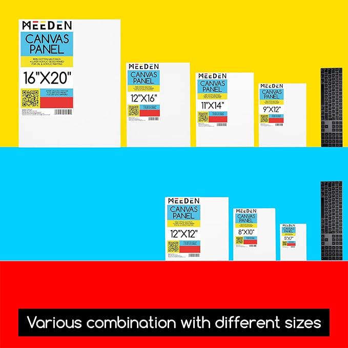 MEEDEN 4-Pack 100% Cotton Canvas Panels - 5x7'' Blank Canvas for Oil & Acrylic Painting, Ready to Paint Art Supplies