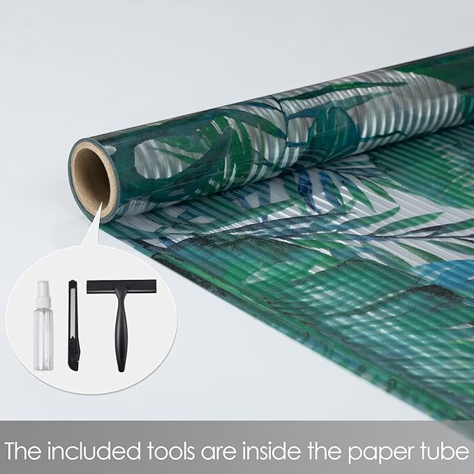 DKTIE Nature Pattern Rainbow Window Film Decorative Stained Glass Window Film Static Cling Films Easy Apply Removable Comes with Tools (U560-Reeded Glass, 35.4" x 78.7")