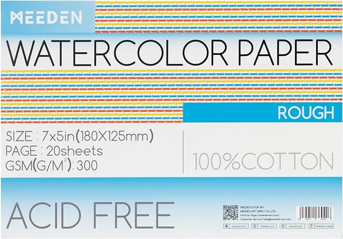 MEEDEN Watercolor Paper Block, 100% Cotton Watercolor Paper Pad of 20 Sheets, 140lb/300gsm, Acid-Free Art Paper for Watercolor, Gouache, Ink and More, 5" x 7" Rough Grain