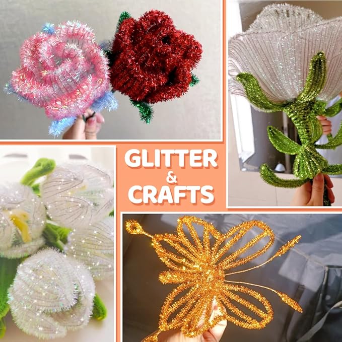 GAGANIU 500pcs Pipe Cleaners, Pipe Cleaners for Crafts, Craft Supplies Multicolor Chenille Stems for Art&Craft Christmas DIY Projects(Golden Glitter)