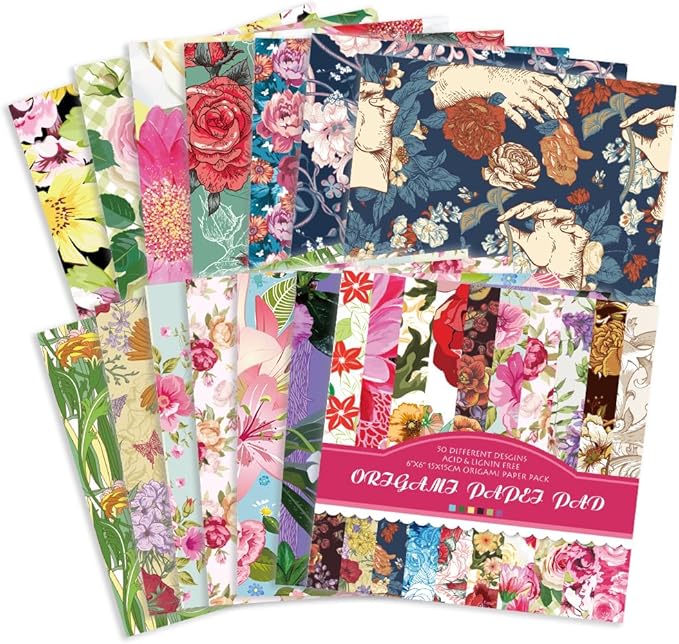 Origami Paper Kit 50 Sheets 70GSM 6 Inch Square Double Sided Color 50 Vivid Japanese Washi Chiyo Colors for Hand Crafts Origami Paper Arts Creativity.Rose