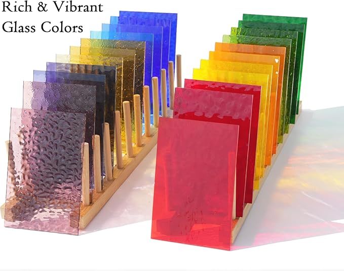 40 Transparent Stained Glass Sheets, 4”x6” Textured Bright Transparency Mosaic Glass Pack, Variety Cathedral Art Glass Pieces for DIY Mosaic Tiles Crafts, Home Decor, Suncatchers