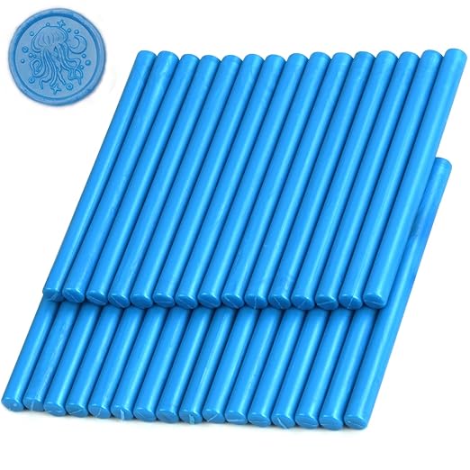 Bright Blue Wax Seal Sticks, 30pcs Sealing Wax Sticks, HOSEALING Glue Gun Wax Seal Sticks for Wax Seal Stamp, Premium Sealing Wax for Wedding Invitations, Letter, Envelope (Mini Size)