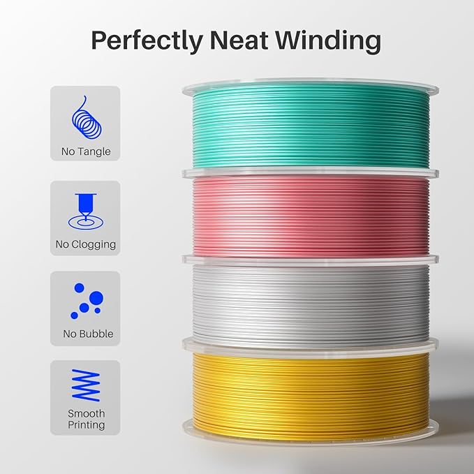 ELEGOO Silk PLA Filament 1.75mm White 1KG, 3D Printer Filament Dimensional Accuracy +/- 0.02mm, 1kg Plastic Spool(2.2lbs) 3D Printing Filament Fits for Most FDM 3D Printers