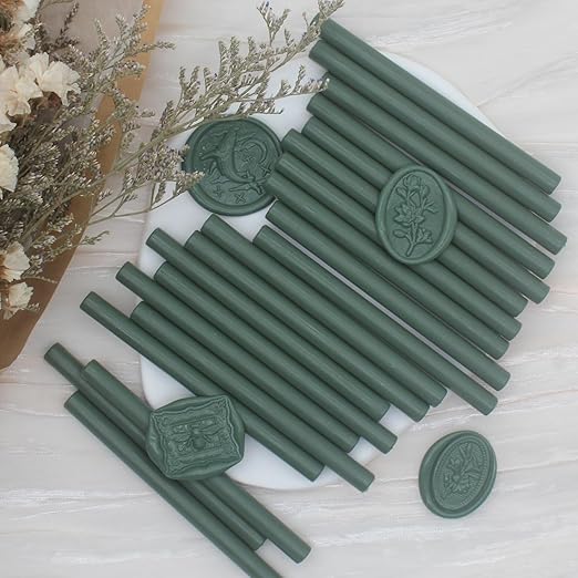 52pcs Olive Green Wax Sealing Sticks, Andotopee Glue Gun Wax Seal Sticks for Wax Seal Stamp, Premium Sealing Wax for Envelope Seal Wedding Invitation Craft Adhesive, Great Gift Ideas (Mini Size)